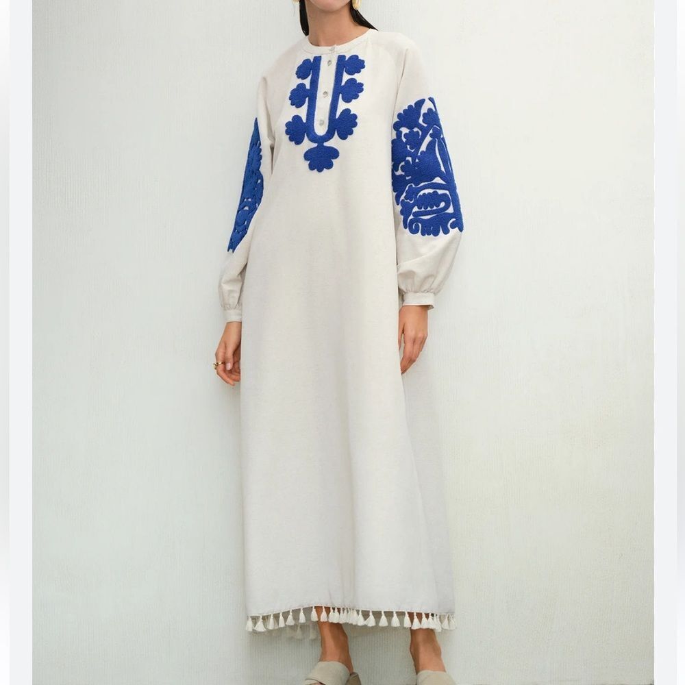 Touché Prive EMBROIDERED LINEN DRESS size UK 38